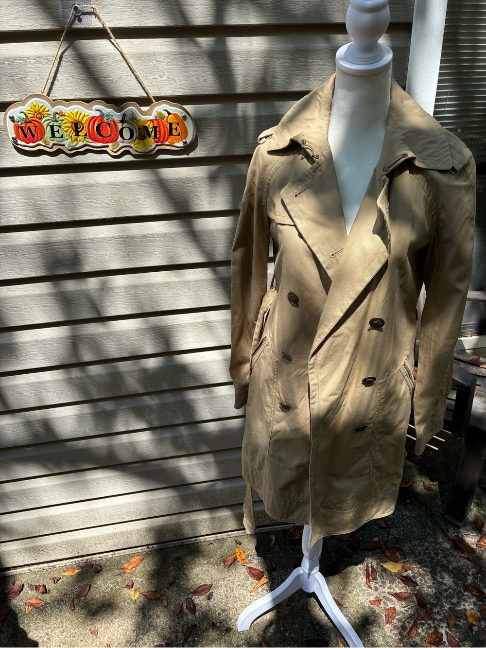 LOFT Khaki Double-Breasted Trench Coat